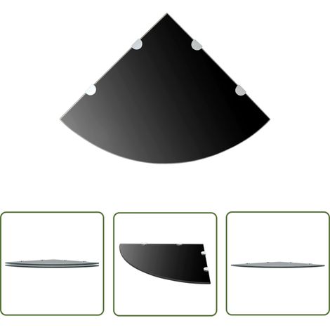 The Living Store Étagères d'angle 2 pcs et supports chromés Verre Noir 45x45 cm - Etagere Murale - Étagère D'angle - Rangement Mural - Décoration Murale - Étagère Noire (1/5)