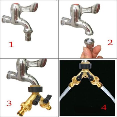 Raccord de robinet 2 voies - - Adaptateur double - Laiton - 19 mm - Vannes marche/arrêt individuelles (1/4)