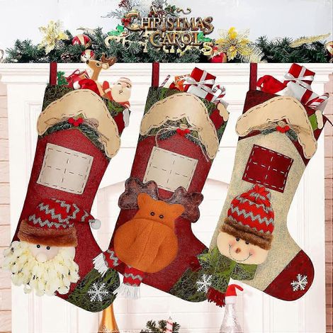 Chaussettes de Noël, bas de Noël, grand sac cadeau de Noël, chaussettes de Noël à suspendre, décoration de Noël personnalisable, bas de Noël (1/5)