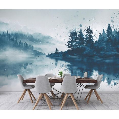 Fototapete Wald Nebel Natur See, für Wohnzimmer und Schlafzimmer, 150 x 105 cm – Komplettset inkl. Kleister & Anleitung (1/5)