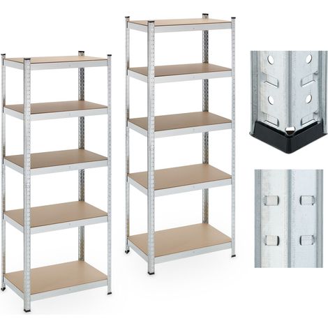 Lote de 2 estanterías galvanizadas para cargas pesadas 90 x 40 x 180 cm almacenamiento modular de MDF gris 130014770 (1/5)