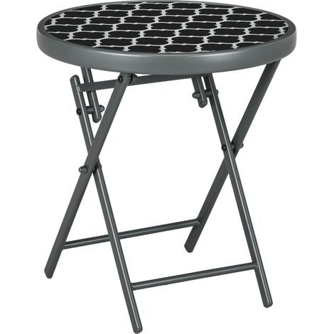 AMXCNOY Table pliante, table d'appoint avec plateau en verre 45x45x50cm, noir, idéal pour jardin et camping (1/5)