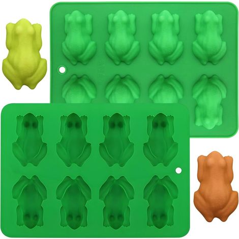 Lot de 2 moules en silicone en forme de grenouille pour bonbons, chocolats, bombes de chocolat chaud - Idéal pour réaliser des desserts et des pâtisseries sur le thème des grenouilles (1/5)