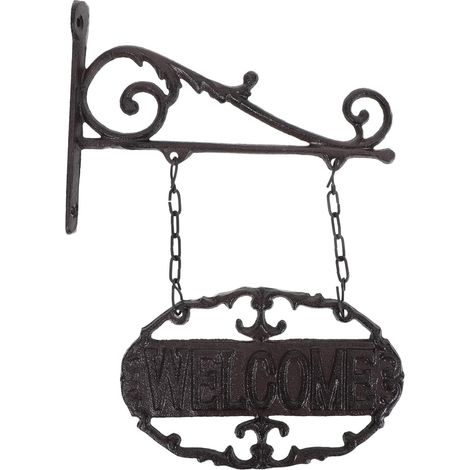 Plaque de Bienvenue Vintage en Fer Forgé, Panneau de Porte Suspendu en Métal Robuste pour Décoration D'entrée Rustique et Accueillante (1/5)