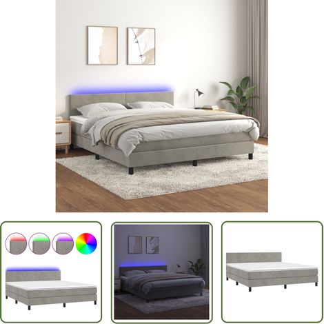 The Living Store Boxspringbett mit Matratze & LED Hellgrau 180x200 cm Samt - Boxspringbett - Doppelbett - Samtbett - Luxusbett - Bettauflage (1/5)