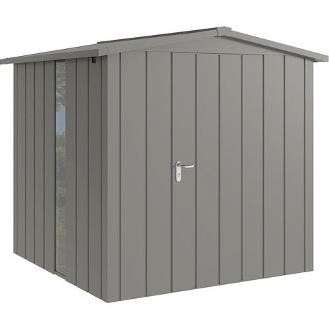 Hörmann Metall-Gerätehaus "Juno" mit Satteldach, JSD5 - Modern, 214 x 214 cm (B x T), graualuminium, mit bodentiefem Fenster, 1-flüglige Tür, Anschlag rechts