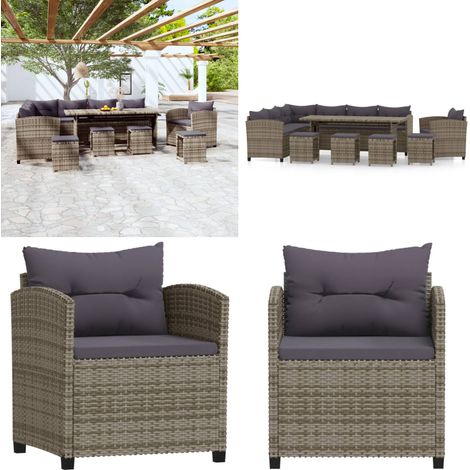 7-tlg. Garten-Lounge-Set mit Kissen Poly Rattan Grau - Garten-Lounge-Set - Garten-Lounge-Sets - Home & Living (1/5)