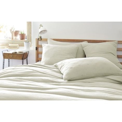 Taie d'oreiller Gaze de Coton 50 x 70 cm Gaia Boho Vert d'eau (1/3)