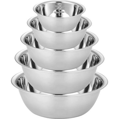 Cul De Poule - Saladier Inox - Lot de 5 Pièces Empilables - Capacités 0.6 L 0.9 L 1.6 L 2 L 2.6 L - Cuisine Maison et Professionnelle (1/5)