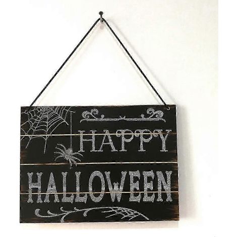 Décoration d'Halloween : Plaque murale en bois avec chapeau de sorcière, 26 x 18 cm, noire, pour porte, fenêtre ou jardin. (1/5)