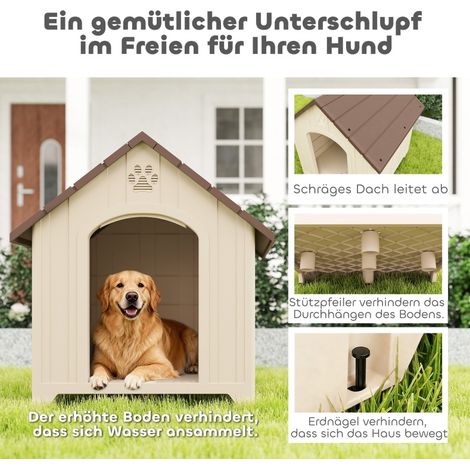 Hundehütte 88x79x89 cm aus Polyethylen Beige mit aufklappbarem Dach für außen – MEUBLIV (1/5)