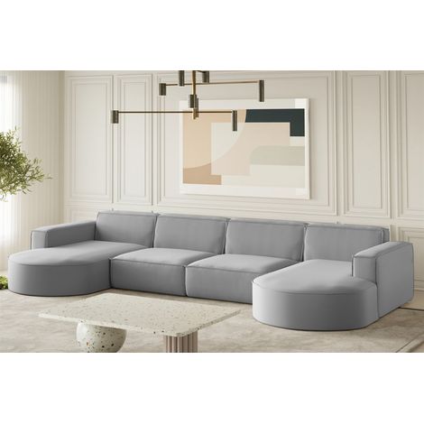 Wohnlandschaft U-Form Sofa PALMA XL in Stoff Opera Velvet Grau