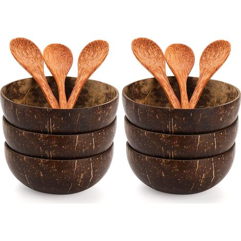 Bol Noix De Coco - Cuillère Palme Incluse - Naturel Bio - Pour Salade Et Rangement - Lot De 6 (1/5)