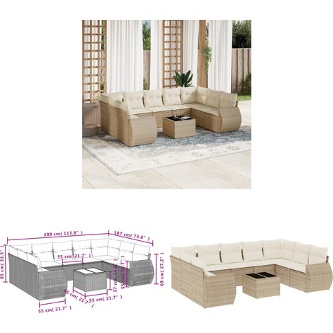 10-tlg. Garten-Sofagarnitur mit Kissen Beige Poly Rattan - Gartenmöbel Set - Lounge Möbel - Rattan Gartenmöbel - Outdoor Lounge - Garten Sofa Set - Home & Living (1/3)