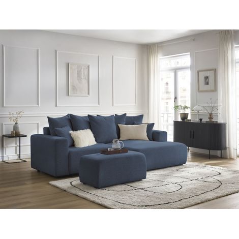 BOBOCHIC - Canapé d'angle convertible coffre ATILLA tissu chiné avec pouf Angle droit Bleu (1/5)