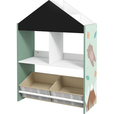 Scaffale Portagiochi per Bambini 62,4x26,5x90 cm con Ripiani e Cassetti Rimovibili Verde (1/5)