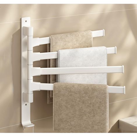 Porte-serviettes pivotant à 4 bras, épais et doté d'un crochet, gain de place, fixation murale - Beige (1/5)