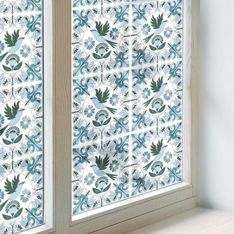 Sichtschutzfolie 200x100 cm Milchglas Blickdicht Folie für Badezimmer Dekorfolie PVC Dekorativ Selbstklebend Sichtschutz Fenster Blaue Blumen