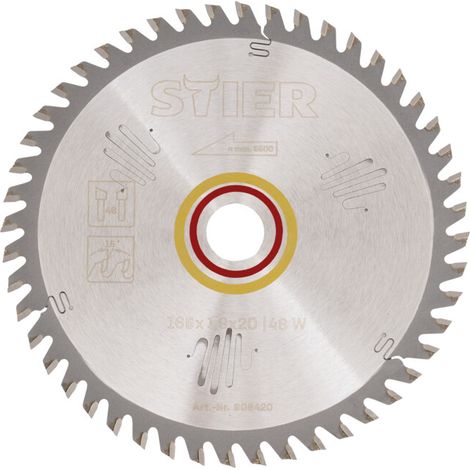 Lame de scie circulaire STIER pour scies sans fil, bois 165 x 1,9 x 20, 48 W, angle de coupe de 15° (1/5)