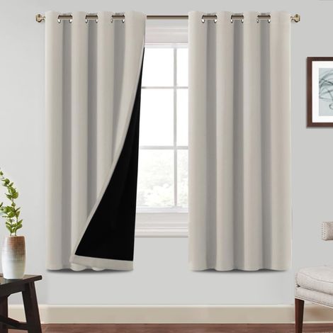 100% Rideau Occultant 2 Panneaux,Rideau Occultant Isolant Thermique Anti Froid,pour Maison Salon et Chambre,140x175 CM,Nature Écru (1/5)