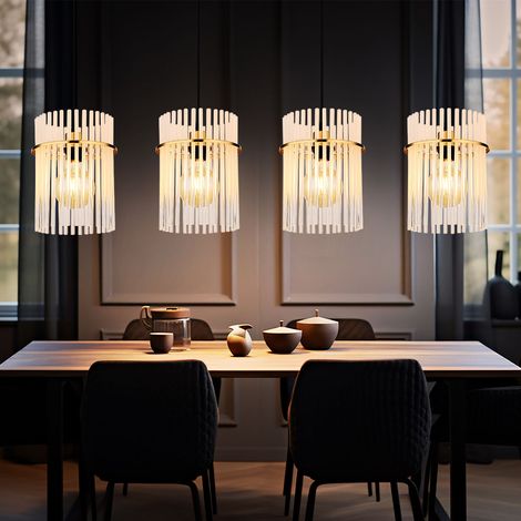 Hängeleuchte Pendellampe Glasstäbe Esszimmerleuchte Deckenleuchte Wohnzimmerlampe gold, klar opal, Metall, 4x E27 Fassung, H 140 cm