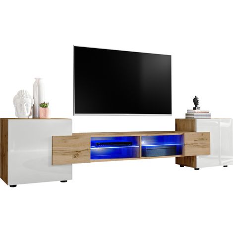 Extreme Furniture, Vitrines Murales Bridge v2, (LxHxP): 230 x 52.5 x 35, Carcasse en Wotan Mat, Côtés en Blanc Brillant, sans LED (1/3)