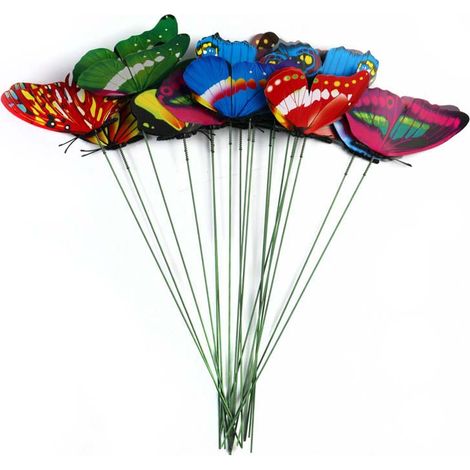 Lot de 15 Papillons de Simulation 3D à Double Pont de 7 Cm avec Tiges D'insertion, Papillon de Décoration de Jardin coloré pour Pots de Plantes, Parterres de Fleurs et (Coloré) (1/5)