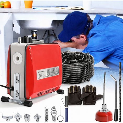 Wolketon machine de nettoyage de drain electrique avec 6 coupeurs, 2 cables Déboucheur de canalisation 500W