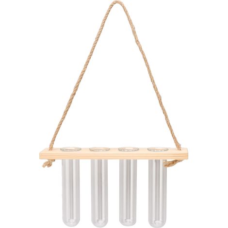 Terrarium mural à 1 niveau et 4 trous avec support en bois et mini-tubes à essai, couleur bois naturel. (1/5)