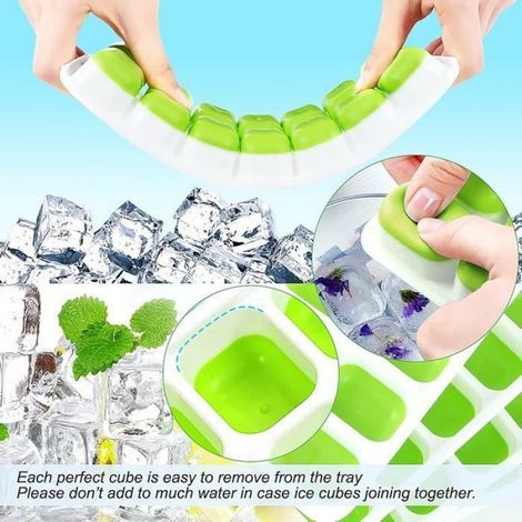 Lot de 4 Bacs à Glaçons, Bac Glacon Silicone avec Couvercle, Bac a Glacon Facile à Démouler, Bacs à Glaçons pour Boissons/Jus