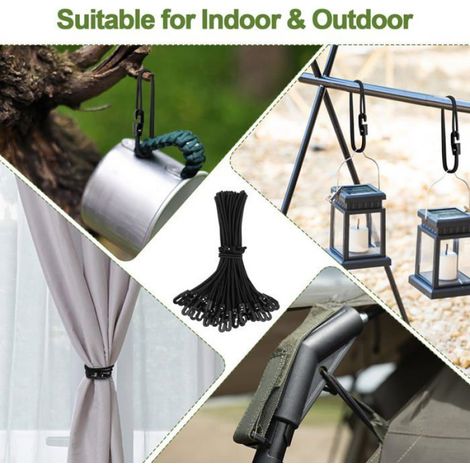 Tendeur Élastique Bâche - 25 Pièces, Noir 25cm - Sandow Crochet Camping - Tente Bannière Aucunely (1/5)