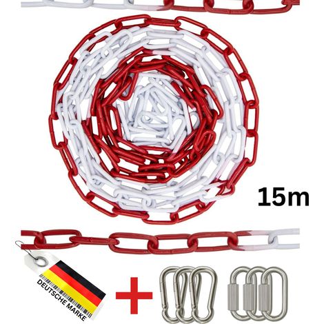 FAMEX 15m Chaîne Métallique de Signalisation Rouge Blanche - 5 mm - pour Chantier, Parking et Sécurisation