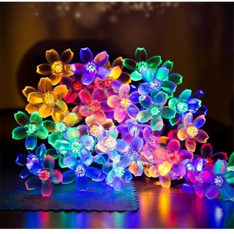 Guirlande lumineuse solaire, Fleurs Sakura Guirlande,50 LED, 7 mètres, étanche IP65 Idéal Soirées, Mariages,Noël (multi-couleur) (1/4)
