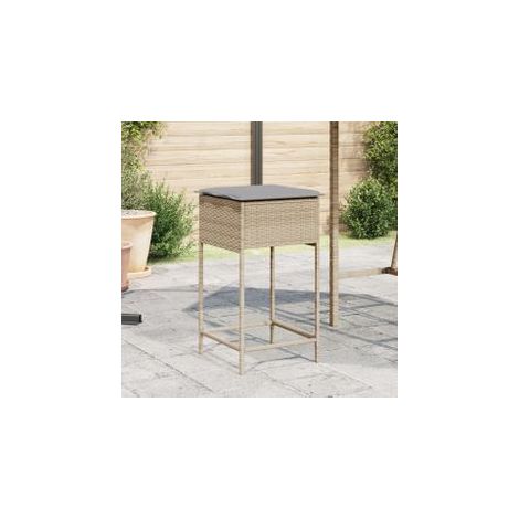 Tabourets de bar jardin avec coussins lot de 2 beige poly rotin (1/5)