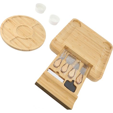 Planche Charcuterie Bambou Plateau Service Fromage avec Tiroir Couverts – Cadeaux Crémaillère Mariage (1/2)