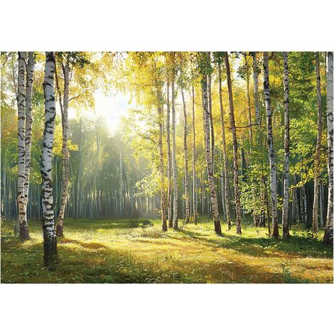 Papier peint mural forêt 3D arbres nature vert intissé grand format design intérieur salon chambre pas cher 150x105 cm (1/5)