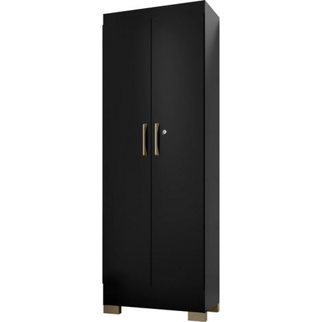 Armoire Multifonctions 2 portes 5 Niches Noire L 63 H 180 P 35 cm