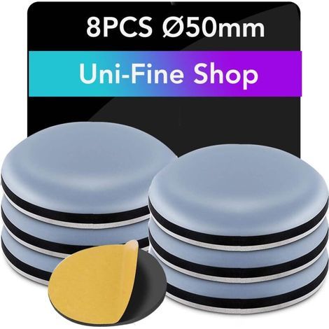 Lot 8 patins meubles Téflon auto-adhésifs 50mm – Glisseurs meubles chaise, canapé – Protection sols et déplacement facile (1/4)