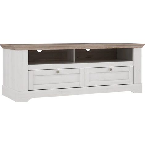 Meuble TV 145 cm 2 tiroirs 2 niches décor chêne blanchi - ANGELE (1/5)
