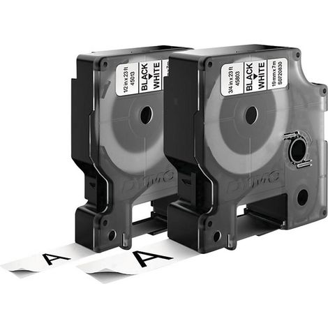 DYMO 45013 + 45803 Cassetta nastro Kit da 2 Colore Nastro: Bianco Colore carattere: Nero 12 mm, 19 mm 7 m (1/2)