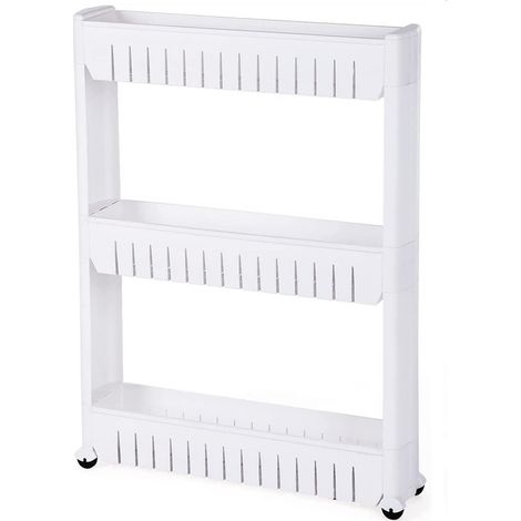 Hofuton Étagère de Rangement Fine à 3 Niveaux, Meuble de Cuisine, Meuble de Rangement à Roulettes, Étagère de Cuisine Roulante, Salle de Bain, Hauteur 71 cm Blanc (1/5)