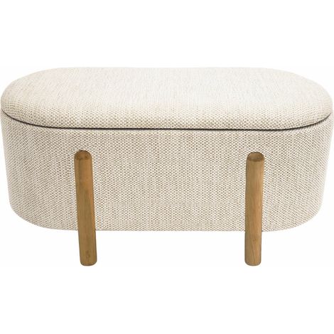 Banc coffre tissu naturel avec pieds bois et espace de rangement - beige naturel et bois clair (1/3)