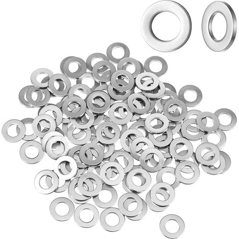 Lot de 100 rondelles de charnière de porte argentées M5 10 mm - Anneaux pour vis, écrous, tige filetée - 10 mm x 1,0 mm (1/5)