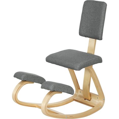 Sedia ergonomica inginocchiata con schienale e base a dondolo in legno di betulla grigia MODENUIT (1/5)