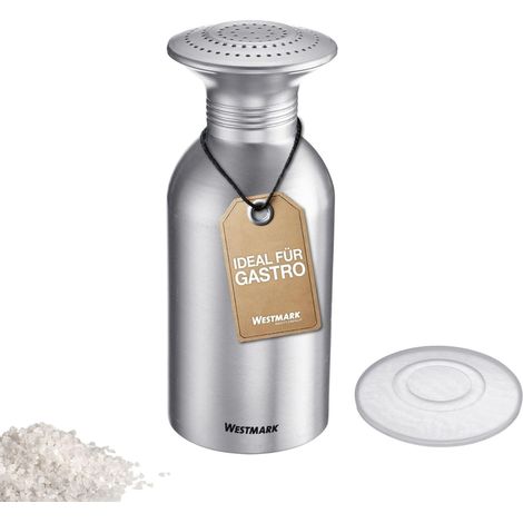 Salière pratique pour la restauration et la grande cuisine, convient également pour le sucre, boîte à sel avec couvercle - En aluminium - 650 ml - Argenté/transparent (1/5)