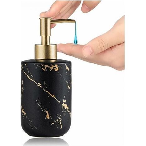 (Schwarz) Seifenspender, 300 ml, Marmorstruktur, Keramik, Handseifenpumpe, Duschgelspender, Badezimmerzubehör (1/4)