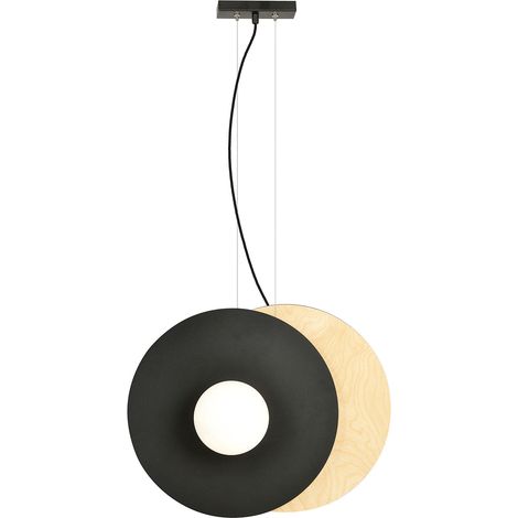 Sospensione Minimal Nordica Brigid 2 Luci In Acciaio Nero E Legno Vetro Bianco (1/5)