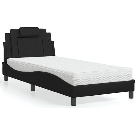 Lit avec matelas 90 x 190 cm en similicuir noir, sommier à lattes et matelas H2/H3 - PANGIVO (1/5)