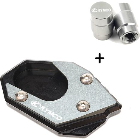 (Ensemble gris) Compatible avec les modèles KYMCO Downtown 300, 300i, 350i, 200i et Xciting 250/400 : béquille latérale, extension, plaque et bouchon de valve de pneu. maxpower (1/4)