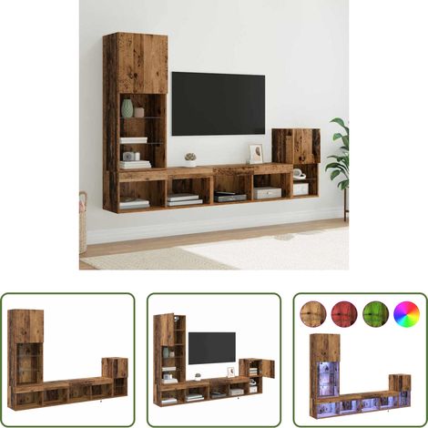 vidaXL Holzwerkstoff -  TV-Wandgeräte mit LED-Lichtleisten Altholz Holzwerkstoff (1/5)